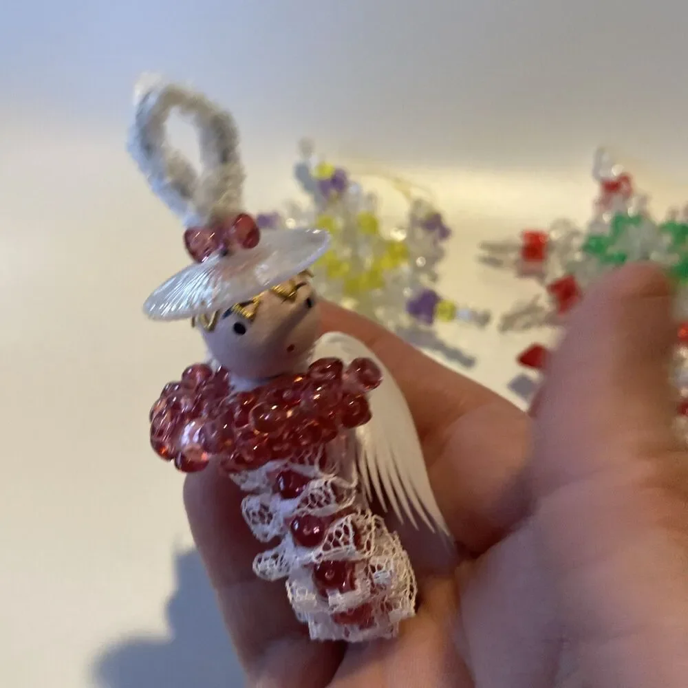 10 Vintage Handmade Plastic Beaded Wire Christmas Ornament Lot Angel Snowflake